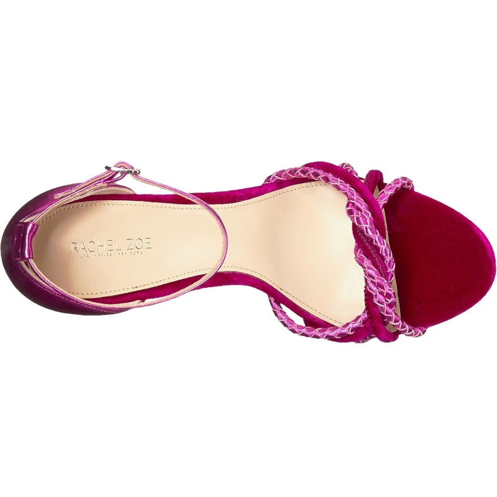 RACHEL ZOE AUBREY HEELED SANDAL IN MAGENTA WITH twisted knotted details.Size:7.5 - Picture 8 of 16